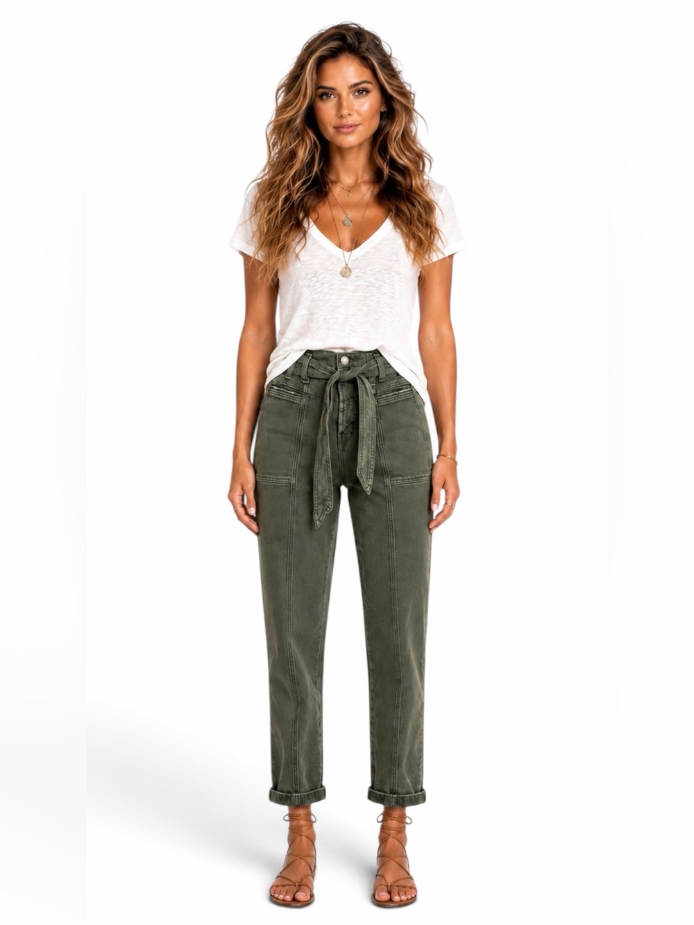 Hudson – Utility Straight Ankle Jeans – Rifle Green Belted High Rise – Sz. 24